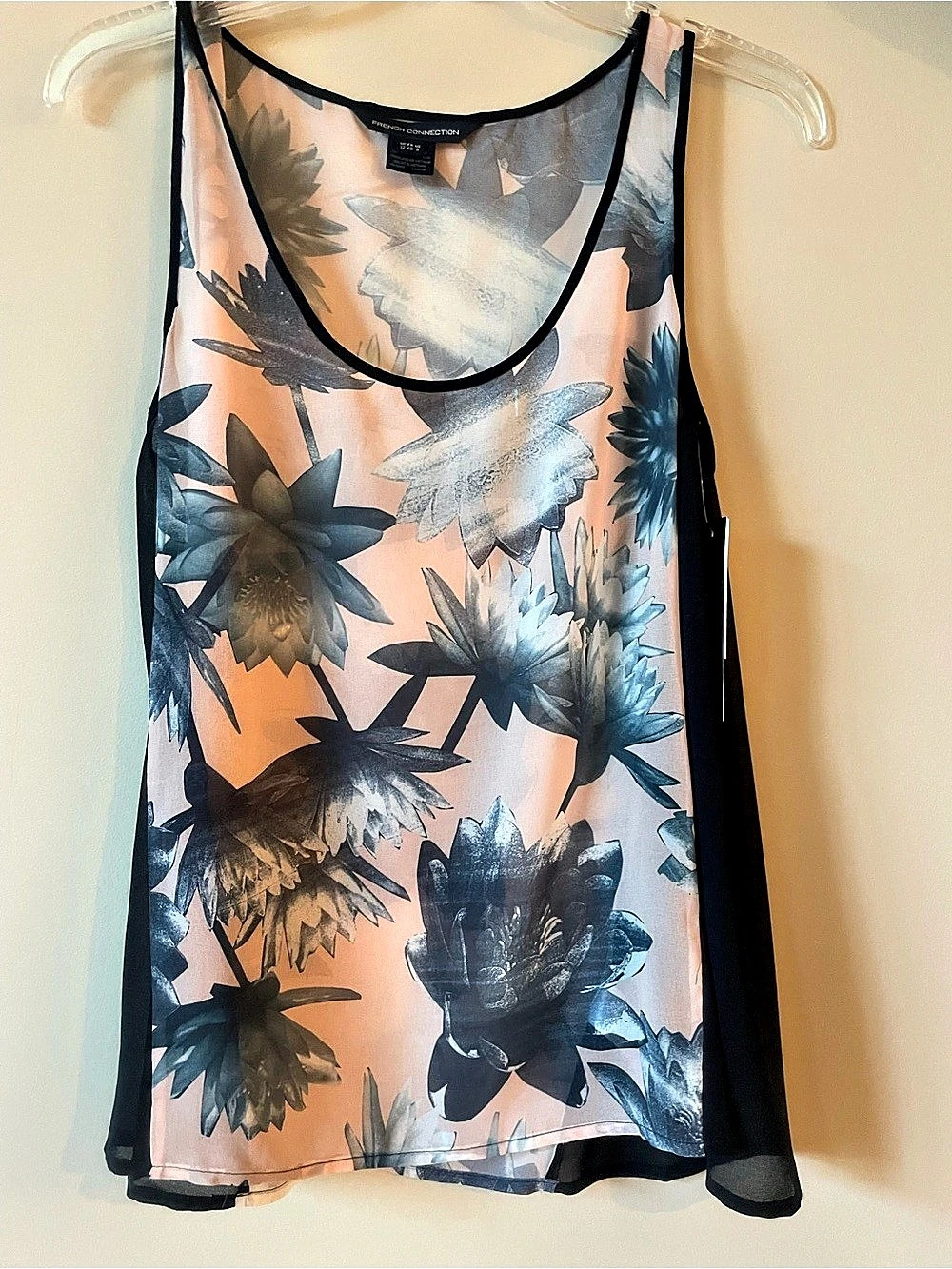 French Connection Melrose Floral Tank Top Pink & Black Size 8 NWT